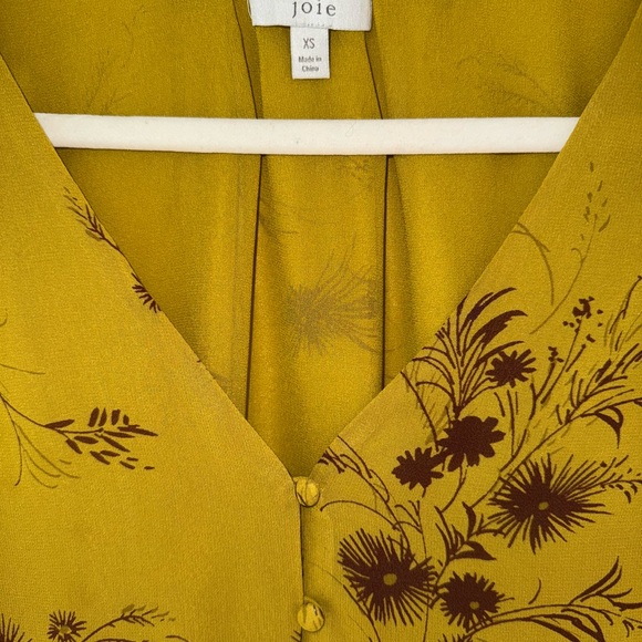 Joie Womens Awilda Floral Goldenrod  100% Silk Elastic Sleeves Blouse XS - Picture 4 of 5
